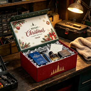 Coffret Cadeau Cosmétique de Noël – Emballage Festif Doré pour Rasoir et Cologne Homme – Ensemble Bleu – Vente en Gros - Product Image 1