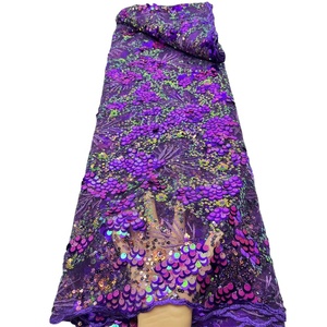 Tela de encaje con lentejuelas grandes, bordado 3D de lujo, malla francesa con cuentas, gasa suiza, encaje de secuencia para vestido de fiesta - Product Image 1