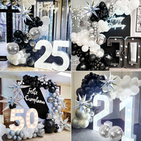 Kit d'arche de ballons rétro disco noir argenté métallique, ballons confettis étoiles, décorations de fête pour adultes en boîte de nuit