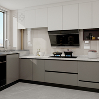 Armoires de cuisine modernes en acier inoxydable écologiques, laquées gris clair, modulaires, sur mesure, Foshan
