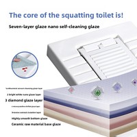 WC à la turque intégré de style moderne avec couvercle rabattable, grand tabouret et cuvette dissimulée pour salle de bain domestique