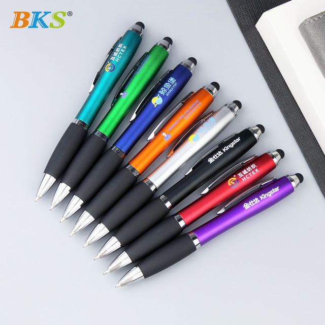 BKS Wholesale Advertising Cheap Pen and Stylus Custom Printing logo Plastic Blue Writing Ballpoint Pen LY7333