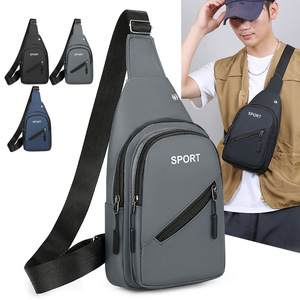 Men's Chest Bag Solid Color Waterproof Crossbody Sport Outdoor Casual Shoulder Bag Dark Blue Gray Black - Product Image 2