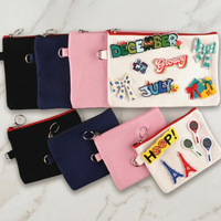 Pochette en toile à fermeture éclair prête à être expédiée, sac à crayons personnalisé avec patch, porte-monnaie, trousse de toilette