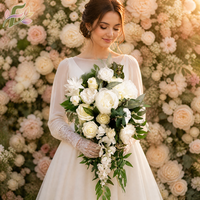 Bouquet de mariée réaliste Floson en cascade, fleurs artificielles en soie et mousse blanc ivoire, roses rustiques faites à la main, Saint-Valentin