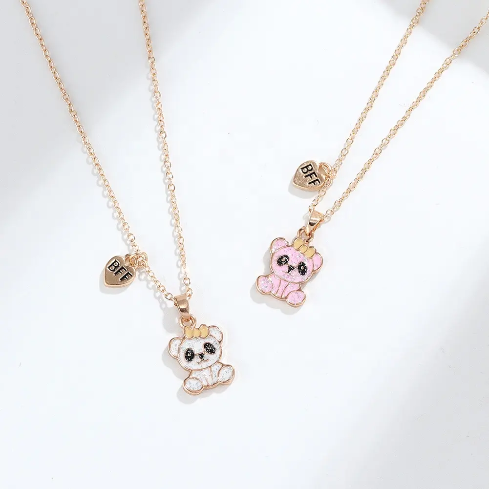 Best Friend Pendant Necklace Set for Kids Fashion Zinc Alloy Enameled Girl's Necklace with Matching Jewelry Sets