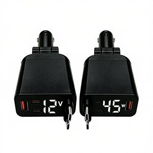 2025 hot sale 4-in-1 led digital display car phone <b>charger</b> fast charging retractable 2 <b>cables</b> adapter <b>type</b>-<b>c</b> pd charging otp ovp - Product Image 1
