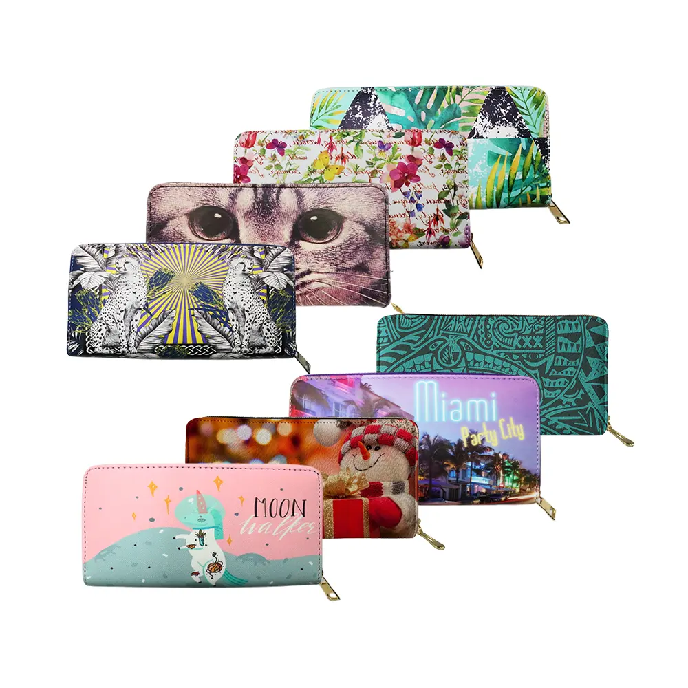 various pattern custom print wallet women tropical animal plants long pu leather wallets festival travel designer ladies wallets