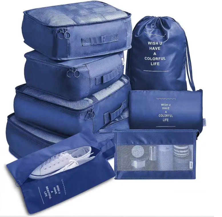 カスタムロゴ旅行用収納バッグ、8ピースの衣類の仕分けと包装荷物オーガナイザーバッグパッキングキューブセット