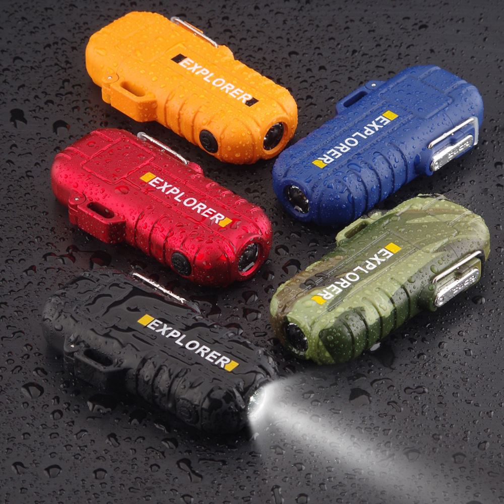 Waterproof USB Rechargeable Electric Lighter with Flashlight - Double Arc  Plasma Camping Lighter for Outdoor Use