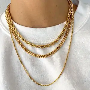 Sıcak satış özel kadın erkek Hip Hop takı gümüş altın halat zincir büküm halat zincir kolye