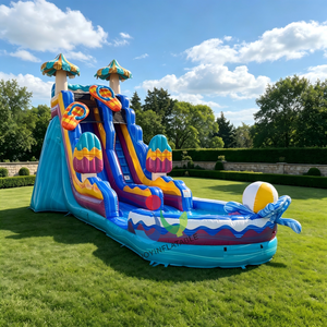 Toboggan aquatique gonflable à double piste sur le thème de la <span class=keywords><strong>plage</strong></span> avec <span class=keywords><strong>piscine</strong></span> à jets d'eau <span class=keywords><strong>et</strong></span> tongs <span class=keywords><strong>et</strong></span> ballons de <span class=keywords><strong>plage</strong></span> pour location commerciale <span class=keywords><strong>et</strong></span> événements - Product Image 1