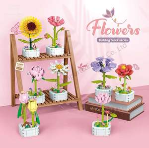 LS hot compatible <span class=keywords><strong>le</strong></span> go Blocs de construction pour enfants Fleurs en pot DIY arrangement de fleurs à petits grains Fleurs séchées Décoration intérieure - Product Image 1