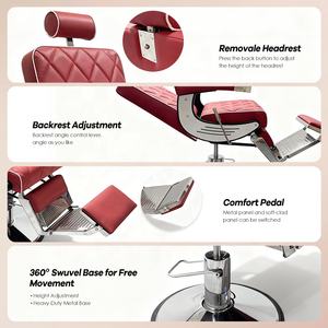 Fauteuil de barbier professionnel de qualité supérieure, inclinable, portable, rétro, en cuir rouge, avec pompe hydraulique robuste - Product Image 5