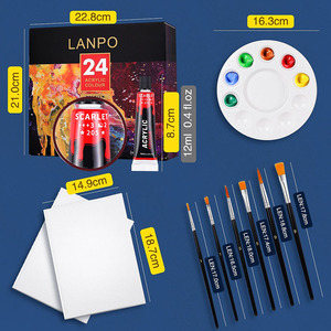 LISI 24x12ml Kit de peinture <span class=keywords><strong>acrylique</strong></span> 6 pinceaux 1 palette 2 tableaux en toile pour étudiants Cadeau pour peinture Verre Medium Set Emballage - Product Image 3