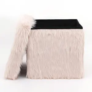 New Design Luxury Faux Fur Poof Ottomans Stool Chair With Storage Space Saving Living Room