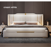 Lit Double King Size Moderne de Luxe avec Cadre Rembourré en Cuir et Bois Massif, avec Rangement, pour Chambre à Coucher, Maison ou Hôtel