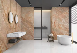 Mármol Rojo Natural Hyatt con Base Beige, Textura Roja Coral, Vetas Doradas, Diseño Moderno, Acabado Pulido para Baños y Exteriores - Product Image 4