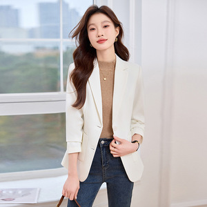 Women's Blazer Khaki Solid Color Polyester Anti-Wrinkle Suit Jacket For Spring Autumn Casual Wear - Product Image 3