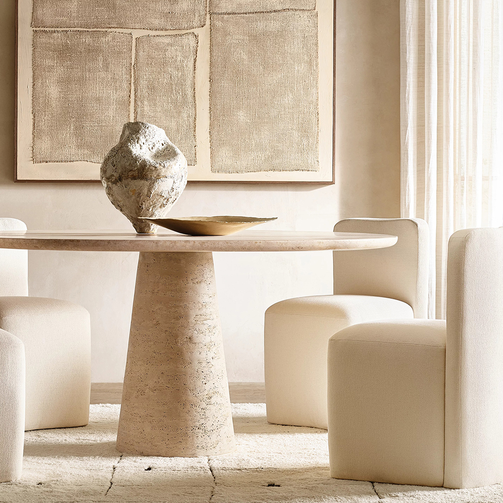 travertine round dining table