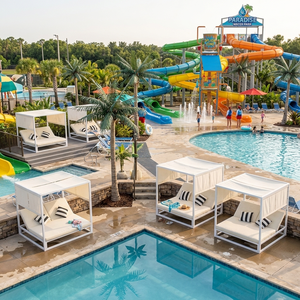 Chaises longues modernes à <span class=keywords><strong>double</strong></span> dossier avec cadre en aluminium pour l'extérieur, idéales pour les espaces <span class=keywords><strong>de</strong></span> loisirs, les piscines, la plage, les cours et les parcs. - Product Image 2