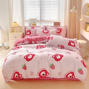 Dễ Thương Phim Hoạt Hình Bốn Mùa Đôi Tùy Chỉnh Duvet Bìa Bộ Tấm Gối Màu Tím Màu Hồng Bộ Đồ Giường Màu Vàng Bộ - Product Image 2