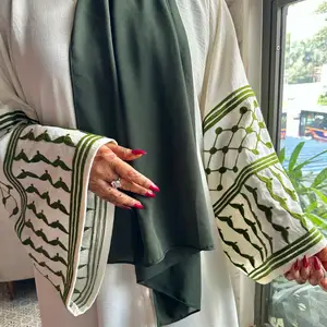 Vestido de abaya árabe estilo Keffiyeh palestino simples bordado aberto crepe macio Dubai Abaya, novo, atacado, 2024