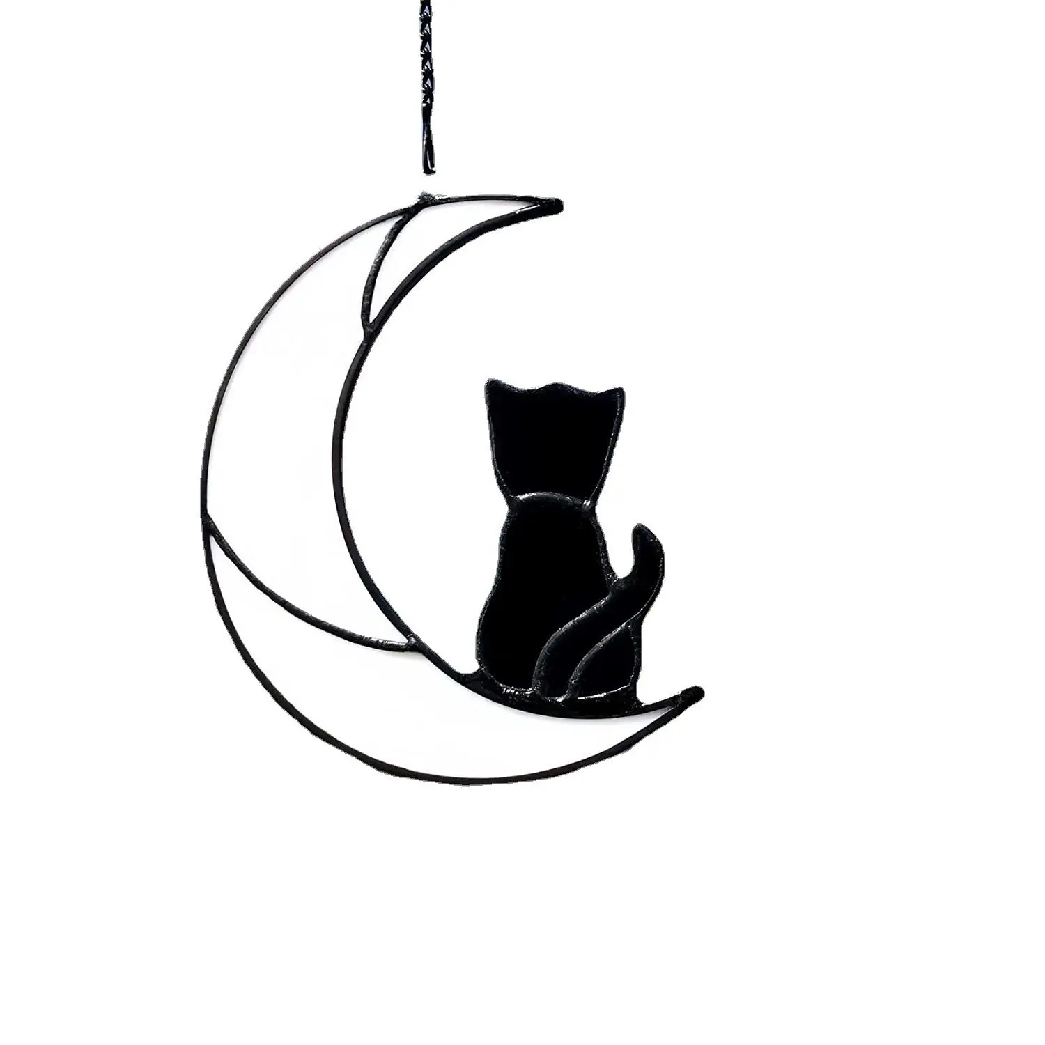 Stained Glass Window Hangings Cat Moon Decor Window Hanging Cat Stained Glass Ornament Car Hanging Pendant Lover Gift Home Gift