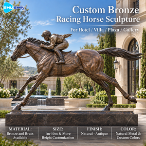 Sculpture dynamique de cheval de course en bronze, cuivre et laiton, art de jockey personnalisé avec finition antique pour hôtel, place publique, villa, jardin, galerie - Product Image 1