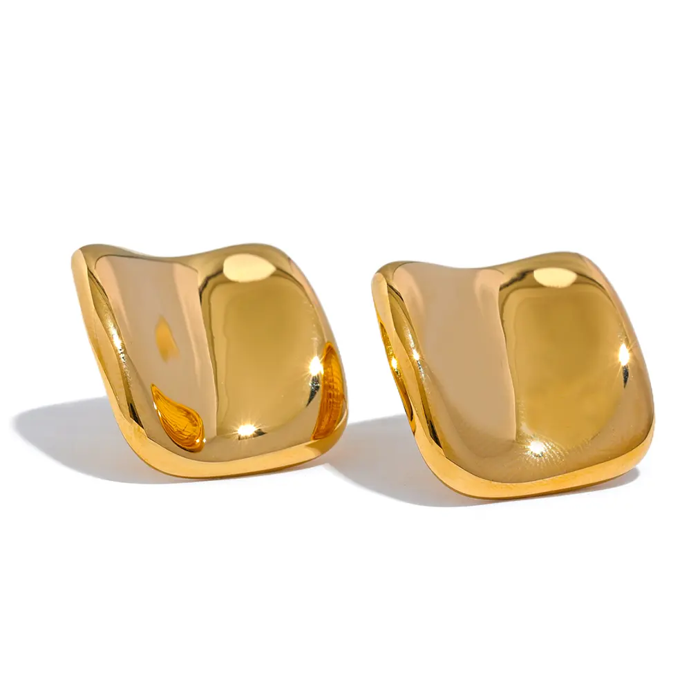 JINYOU 924 Waterproof 316 Stainless Steel Square Stud Earrings Japan Fashion Metal Gold Silver Waterproof Simple Daily Jewelry