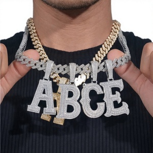 Collar con Colgante de Letra ABCE en Plata 925 para Hombre, con Micro Incrustaciones de Diamantes de Imitación, Cadena Figaro, Estilo Hiphop, para Uso Diario - Product Image 2