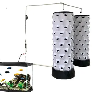 aquaponics plant tower raising fish and plant vegetable by vertical grow towers with irrigation cycling system