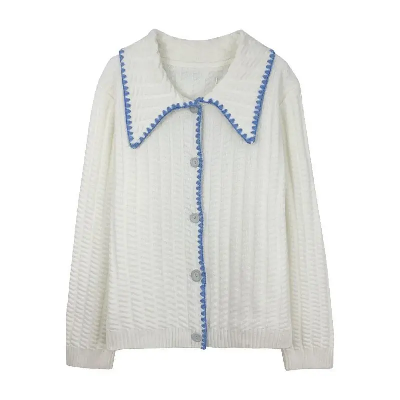 NNR New Design Peter Pan Collar Women Loose Outer Wear Knitted Top Cardigan Sweater