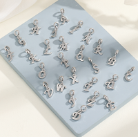 Breloques lettres anglaises arabes en cristal d'argent pour la fabrication de bijoux