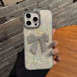 Funda para Teléfono Móvil con Purpurina y Diamantes, con Lazo Transparente, para iPhone 17 Pro Max, 15, 16 Plus, 14, 13 Pro, 12 Mini, 11, 7/8 Plus - Product Image 2