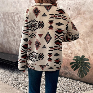 Wholesale 2025 New Khaki <strong>Women's</strong> Casual <strong>Sweatshirt</strong> <strong>Quarter</strong> <strong>Zip</strong> Elastic Cuffs Geometric Printed Anti-Shrink Autumn Nonwoven - Product Image 3
