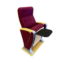 Chaise de théâtre bordeaux, siège d'auditorium, dossier haut, rembourrage en mousse, accoudoirs en chêne, tablette latérale pliable, absorption acoustique, siège rotatif