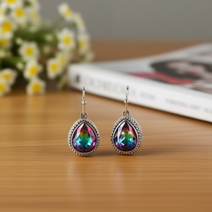 Orecchini Pendenti Vintage da Donna E3304 con Cristalli Taglio a Pera e Strass, Placcati Argento Anticato, con Montatura a Castone, Gioielli alla Moda per Feste - Product Image 2