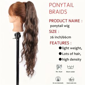 Extension per Coda di Cavallo con Clip a Squallo, Lunga Ondulata Nera, Sintetica Naturale Voluminosa da 26 Pollici per Uso Quotidiano - Product Image 6