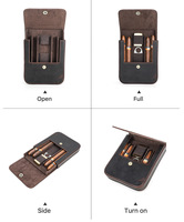 Boîte à cigares en cuir Crazy Horse, 4 emplacements, couvercle magnétique, marron café, accessoires de voyage, coffret cadeau