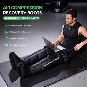 Bottes de compression d'air portables noires pour la récupération musculaire, masseur de jambes pour la récupération post-entraînement sportif, thérapie de circulation sanguine, fitness - Product Image 1