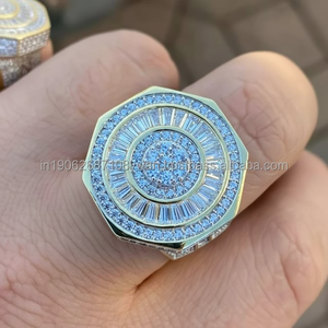Baguette Moissanite Octágono anillo 925 Plata chapado en oro Iced Out Hip Hop joyería lujo Bling declaración anillo para hombres - Product Image 1
