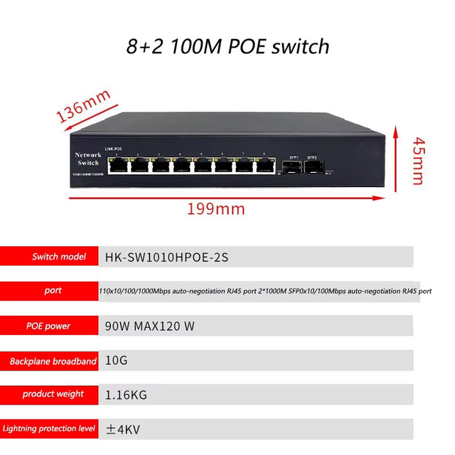 8 Port 10/100M/1000M Ethernet VLAN Network Switch with Durable Housing for Security & Protection Desktop Ethernet Monitoring