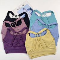 Soutien-gorge de sport transfrontalier pour femme, en Spandex/Nylon, sensation seconde peau, maintien élevé, col en U, 220g, bretelles non réglables, anti-choc