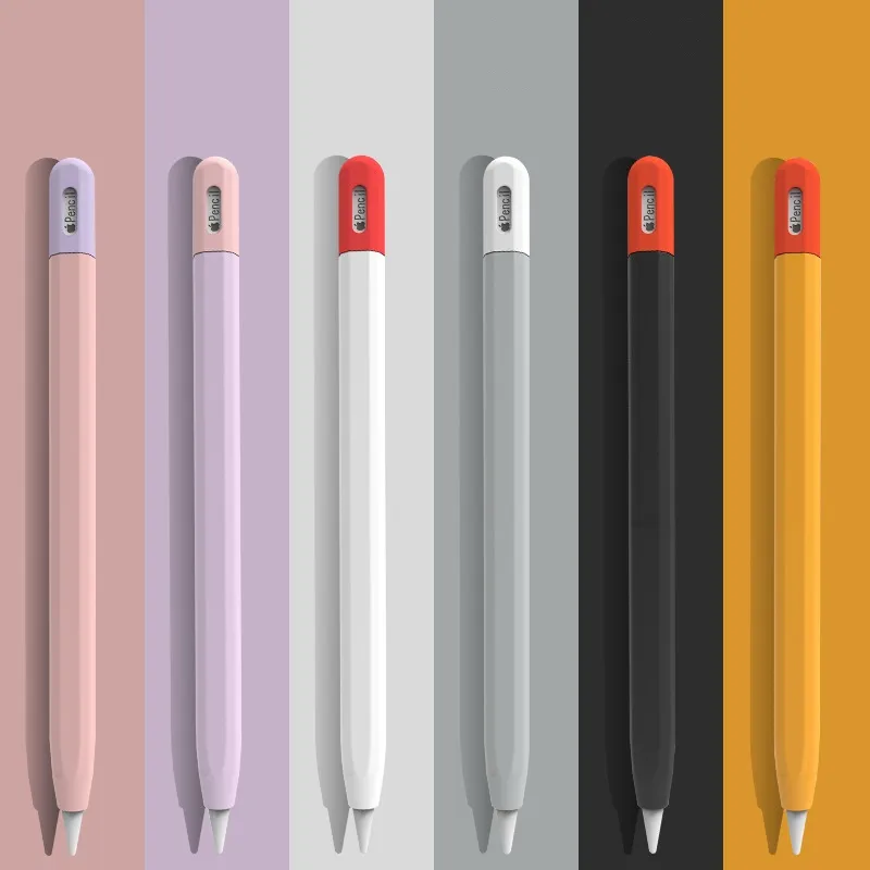 Yeni çift renk kılıf kapak silikon kol cilt Apple kalem (USB-C) 3rd, iPad Tablet için dokunmatik Stylus kalem koruyucu kapak