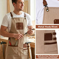Tablier de travail en toile à bretelles croisées réglables en PU, poches multi-outils, logo personnalisé, unisexe, pour le travail du bois, la coiffure, la cuisine