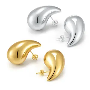 Gold Plated Chunky Drop Earrings For Women Thick Teardrop Earrings Lightweight Hoops