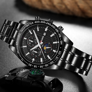Racing Inspired Mens Chronograph Watch Tachymeter Bezel Luminous Dial Stainless Steel Band Sport Wristwatch - Product Image 3