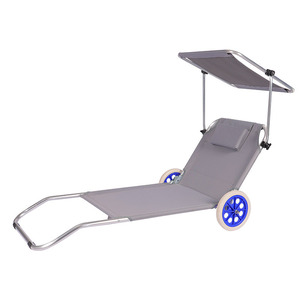 Sedia da Spiaggia Pieghevole per Esterni con Protezione Solare, Lettino da Campeggio in <span class=keywords><strong>Montagna</strong></span> con Ruote in Teslin - Product Image 1