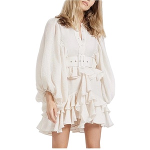 De las mujeres de la moda vestido fruncido vestido linterna manga larga cuello redondo manga elegante <span class=keywords><strong>vestidos</strong></span> de <span class=keywords><strong>fiesta</strong></span> - Product Image 1
